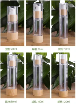 15ml 30ml 50ml Emülsiyon Losyon Bambu Vakum Havasız pompa şişeleri Bambu Boş Plastik örnek kozmetik Kapları