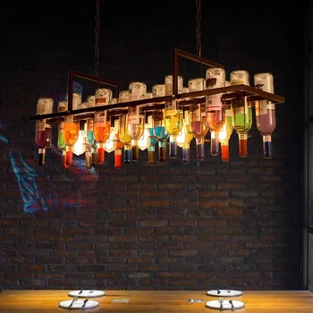 Retro Loft kolye lamba yaratıcı Cafe Bar Restoran dekorasyon şarap şişesi asılı ışıklar parlaklık renkli cam tavan avize